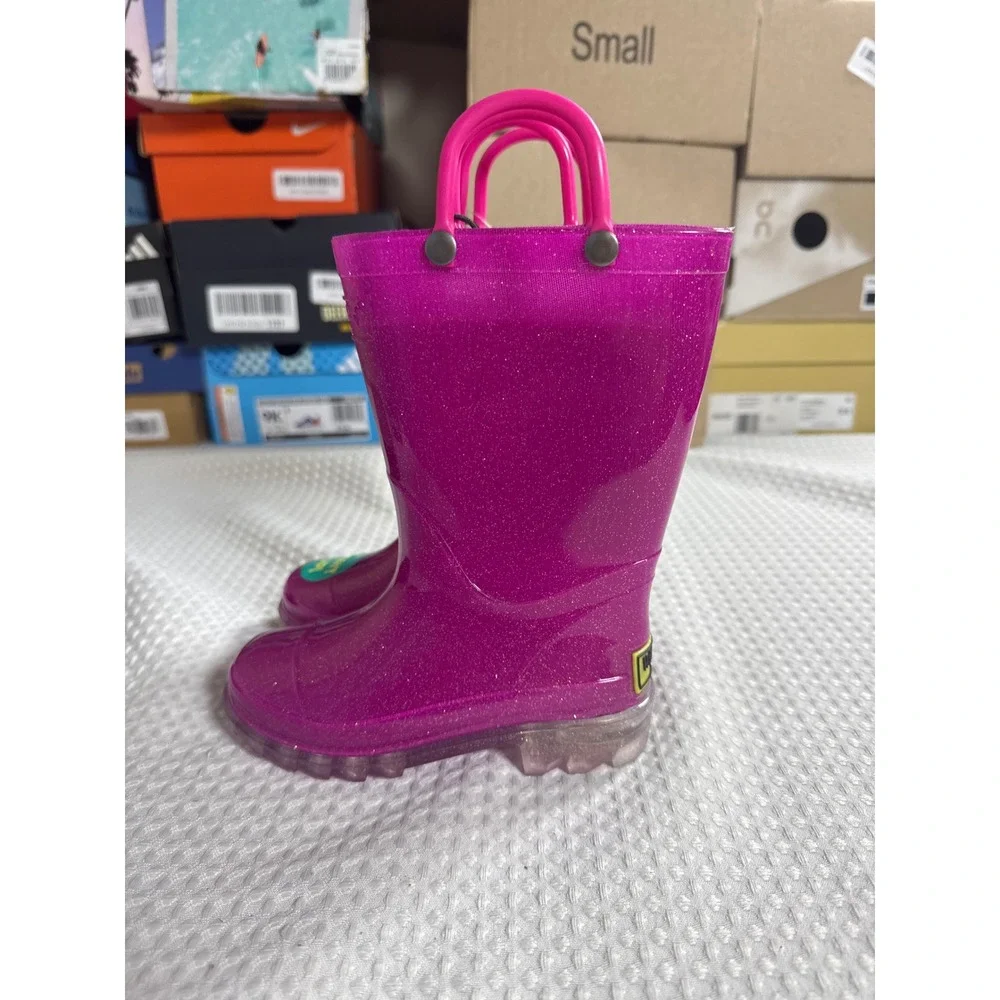Western Chief Rain Boots Kids 7/8 Lighted Solid Pink Glitter NWOB